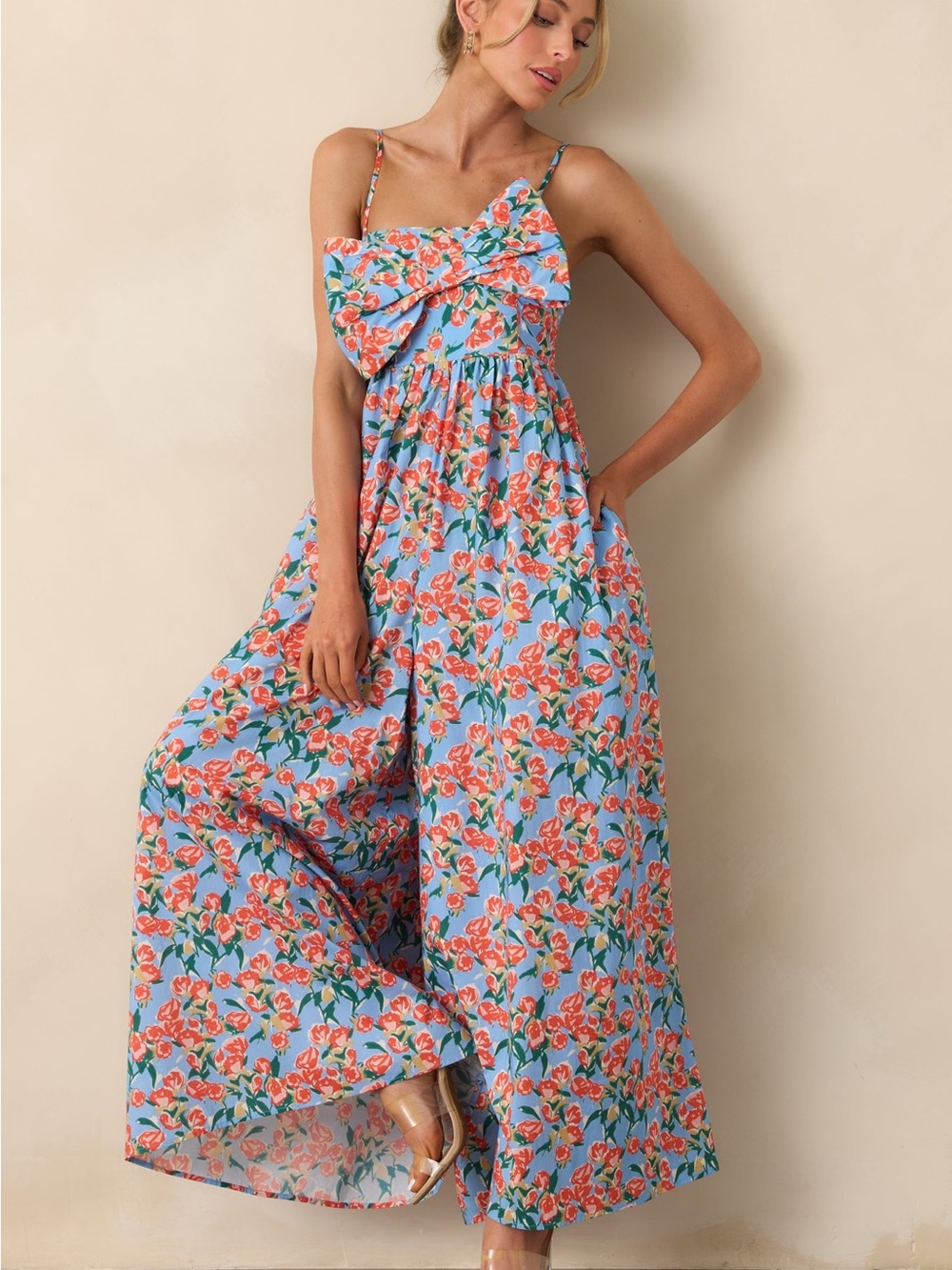 Red Dress Boutique Sky Blue Floral Wide-Leg Jumpsuit